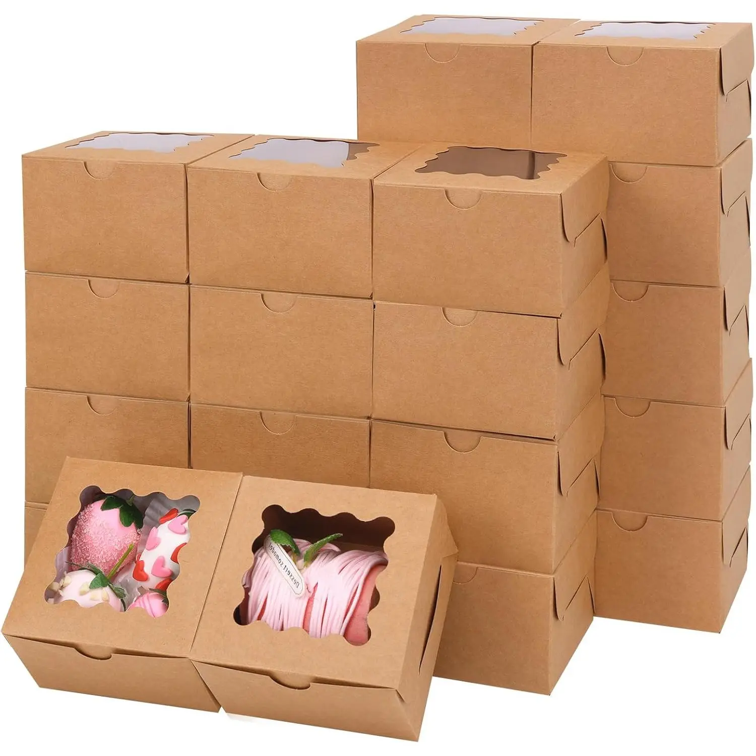 24 count Small Cookie Boxes with Window, 4x4x2.5In Brown Bakery Boxes |   Boxes, Fit Small Cookies and Pastries, Suitable for Party Favors and Gifts