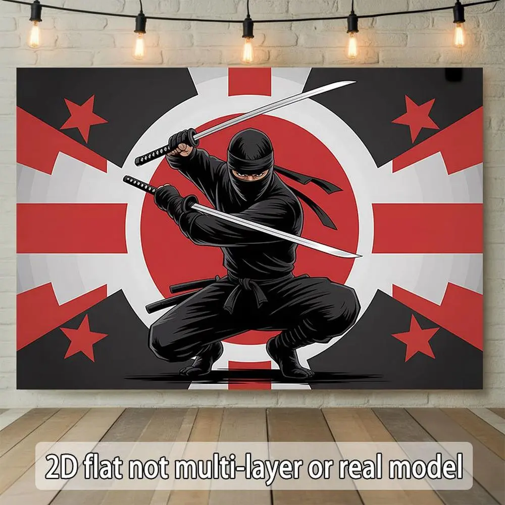 2D Flat, 1pc Ninja with Swords Banner - Ninja-Themed Party Decorations Suitable for Weddings, Birthdays, Ninja Parties - All-Season Indoor/Outdoor Ninja Wall Hanging - Perfect Gift for Party Planners - Durable
