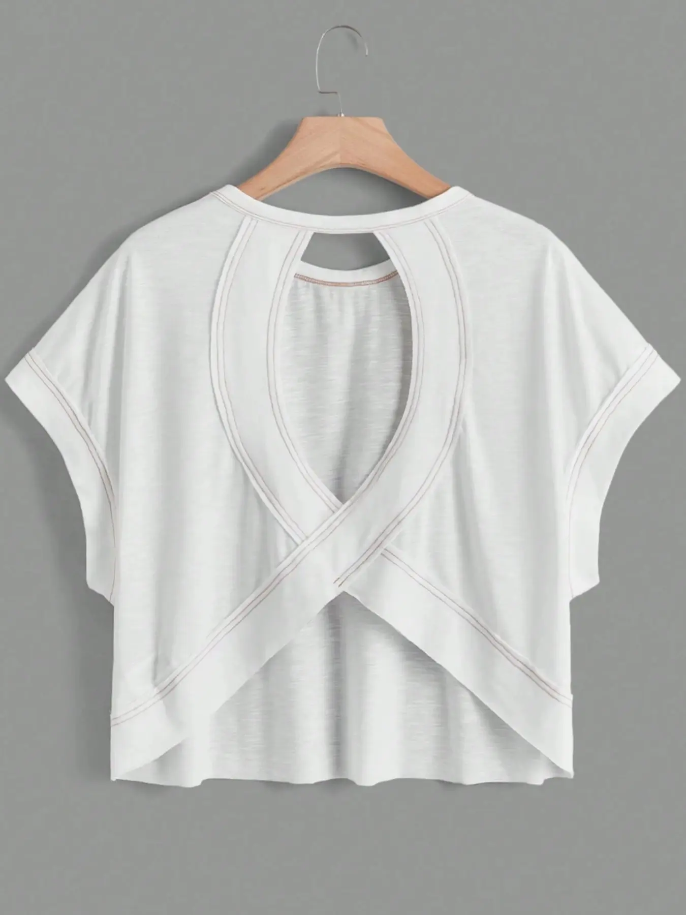Women's Casual Fashion Hollow Out Back Bat Sleeve T-Shirt, Trendy Avant-Garde Design, Unique Personal Style, Comfortable and Stylish, Backless Shirts