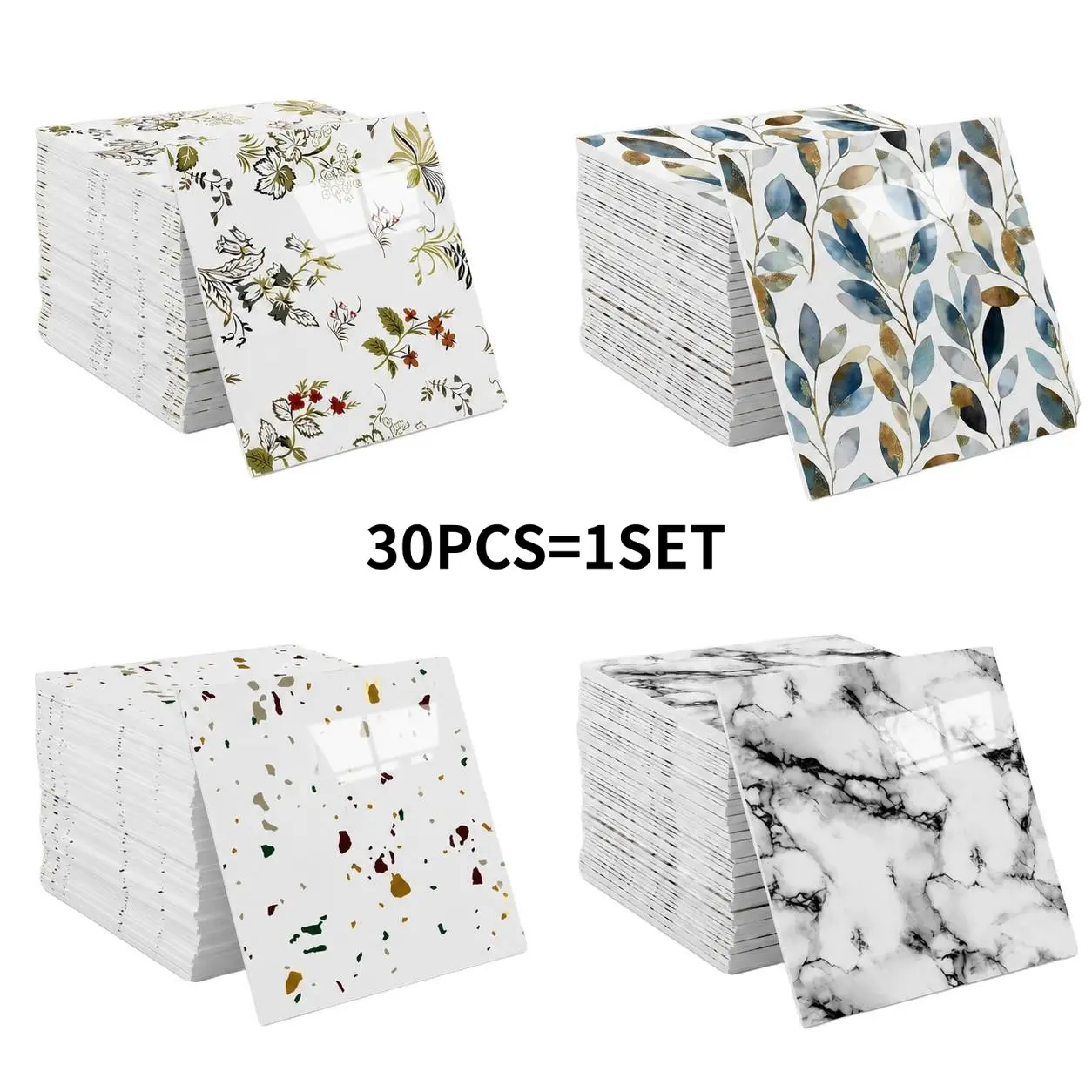 30 PCS self-adhesive bathroom tiles, marble pattern wallpaper stickers, waterproof wall panels, Home decor, suitable for bathrooms, kitchens and living rooms, easy to peel and stick, for TV background wall decoration, modern wall decoration