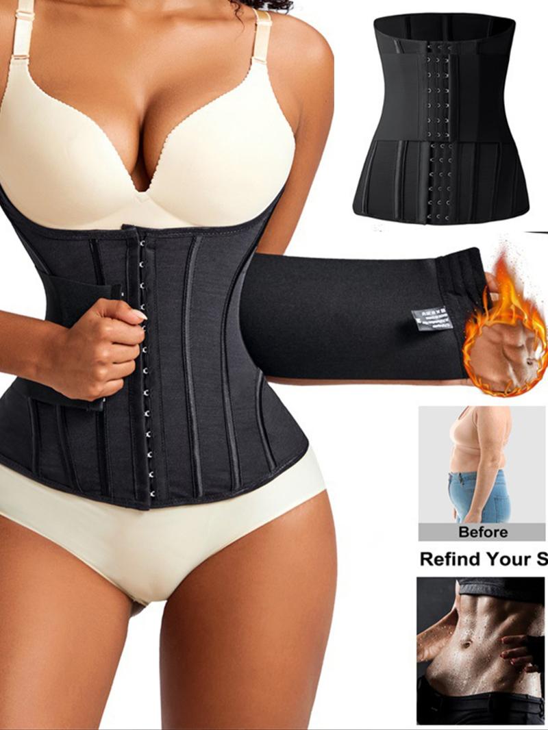 Women's Solid Color Hook & Eye Front Corset, Breathable Firm Tummy Control Shaper Waist Trainer, Women's Shapewear for Daily Wear