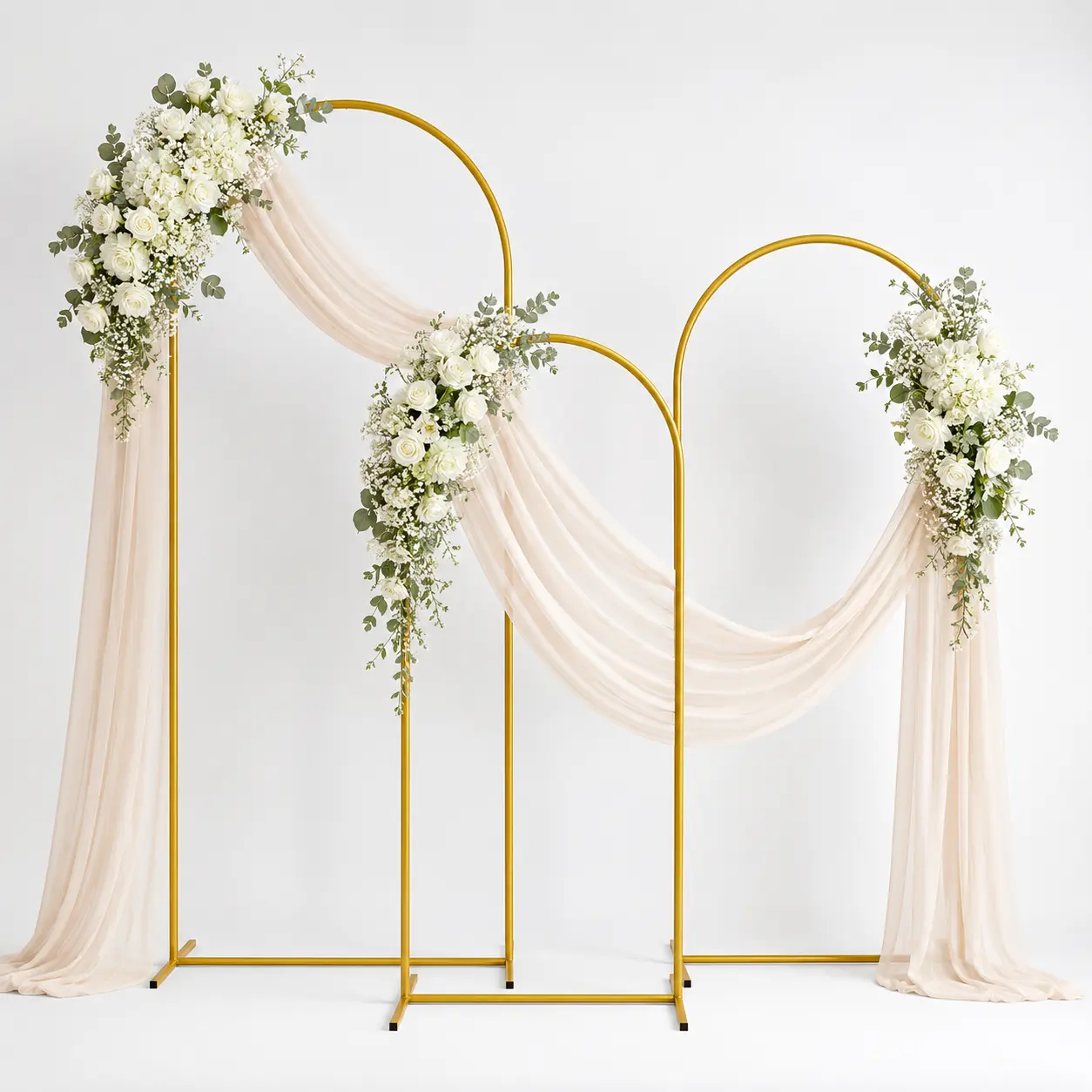 Gold Metal Arch Backdrop Stand Set Of 3,7.2FT+6.6FT+6FT Multi-Height Wedding Arch Frame,Stable Balloon Garland Stand For Floral Arrangements,Wedding Ceremony,Bridal Shower,Birthday Party,Graduation,Photo Booth Background And Indoor Outdoor Event Decor