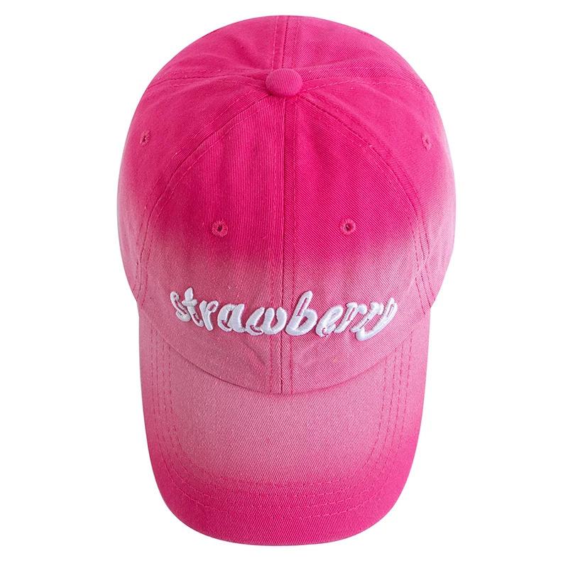 New Women Washed Cotton Cap Strawberry Embroidery Gradient Color Baseball Cap Female Outdoor Fashion Dad Hats