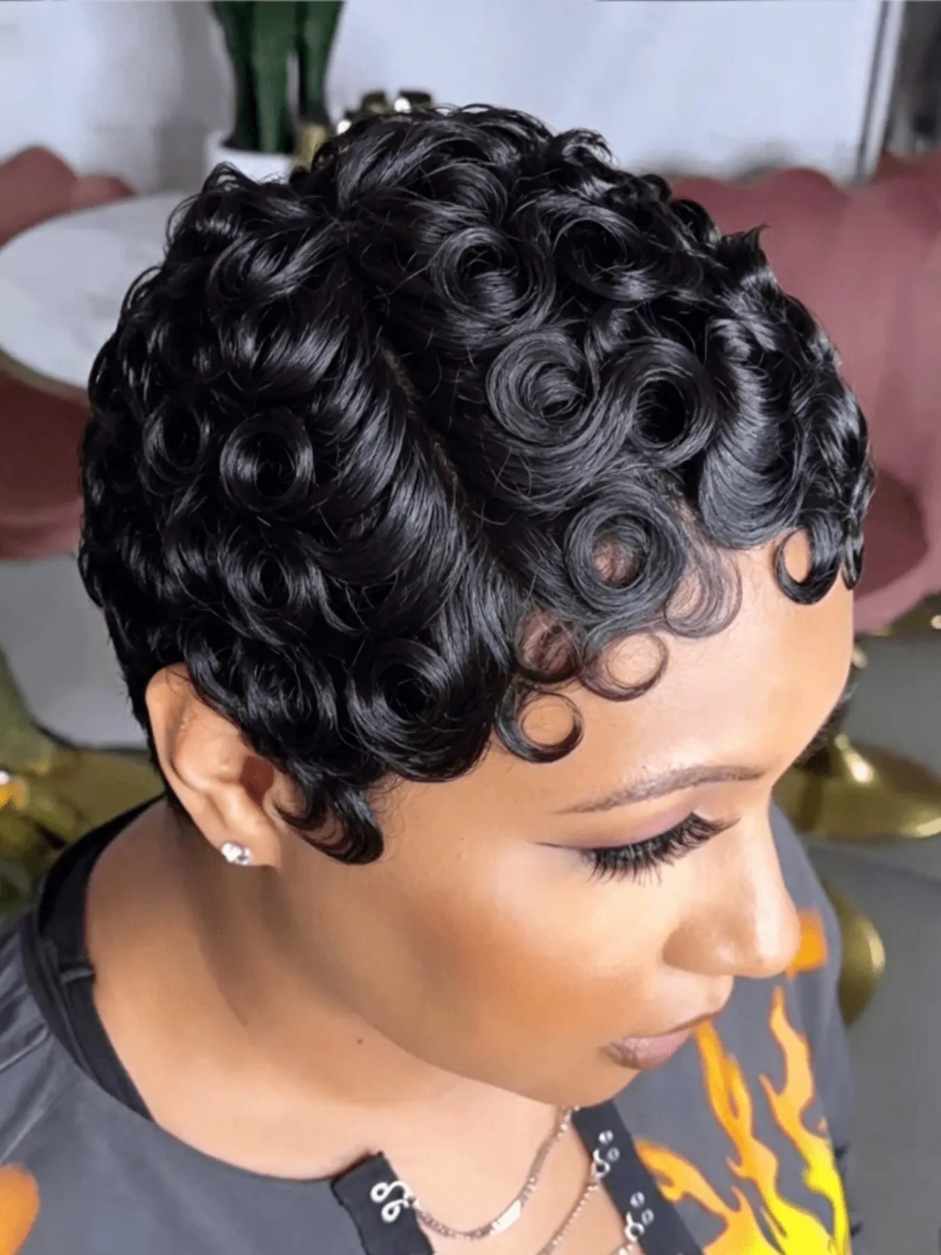 Side Part Wave Pixie Cut Wig, Full Machine Made Short Human Hair Wigs, Natural Hairline for African American Women, Daily Wear