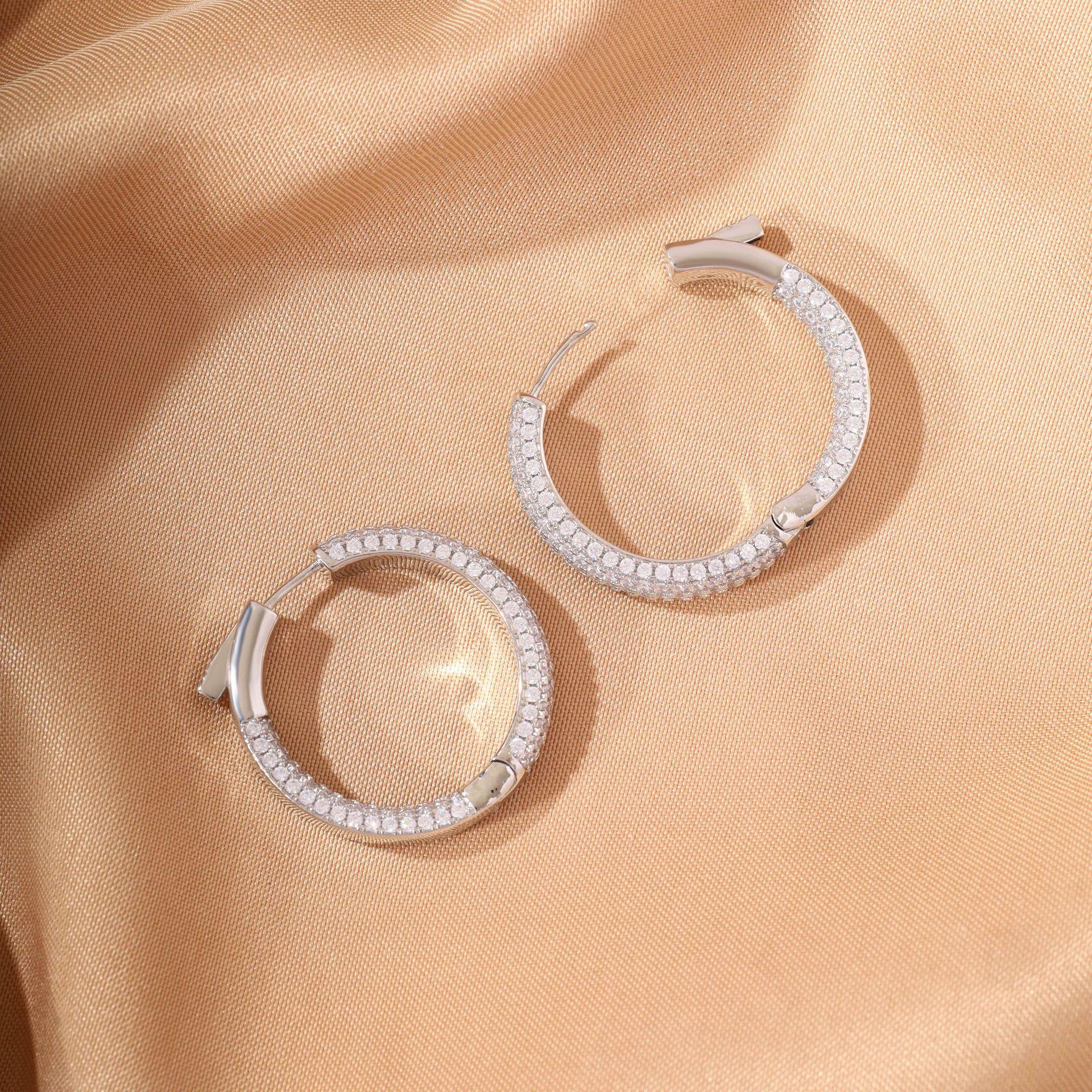 Cross-border best-selling full zircon earrings, light luxury, high-end, stylish and trendy, unisex, European and American hip-hop personality