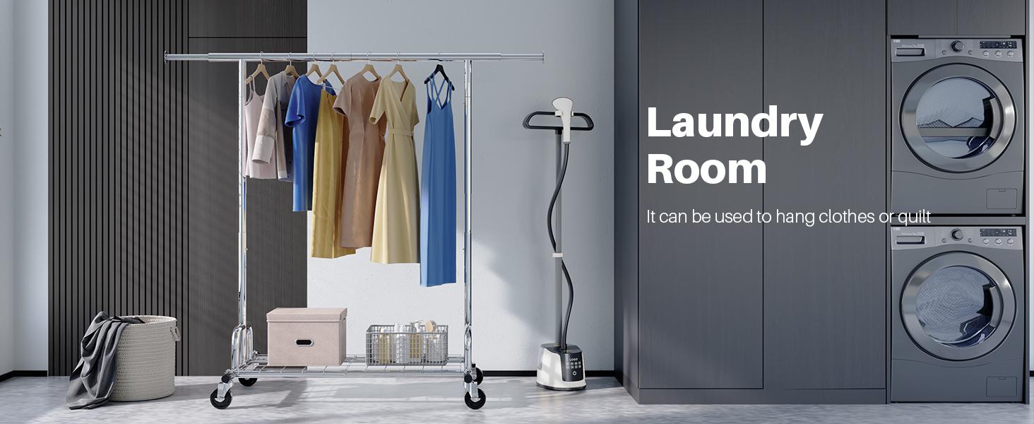 Clothing Garment Rack Capacity 525LBS Clothing Racks on Wheels Rolling Clothes Rack for Hanging Clothes Heavy Duty Collapsible Commercial