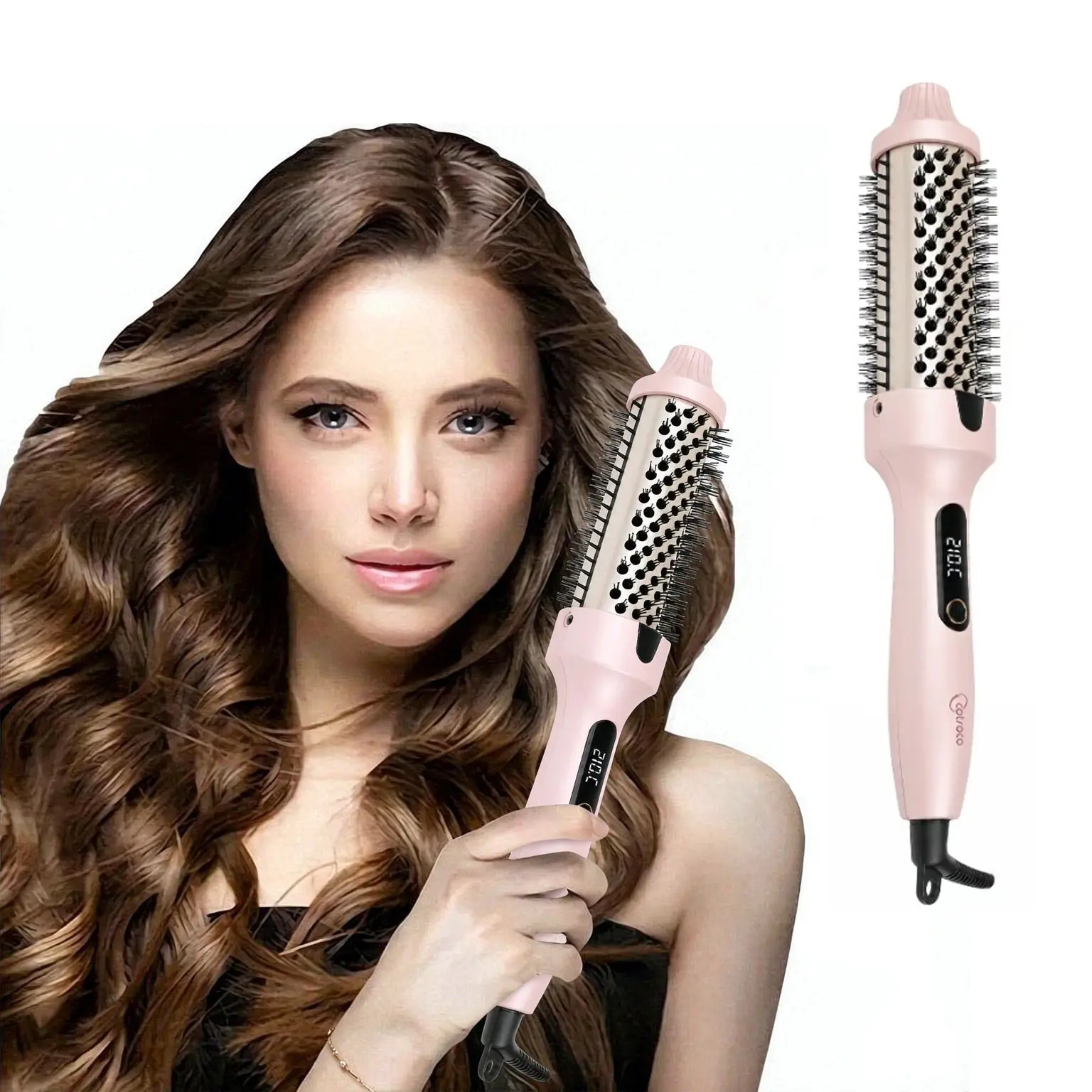 Thermal Brush, 1.5inch Negative Ion Heated Styling Brush Universal Voltage, Curling Iron Hair Styling Comb with 6 Temperature Settings, Auto Power Off, Gift for Women