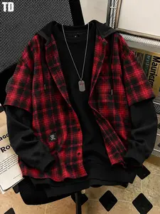 TD Unisex Plaid Shirt Jacket, Long Sleeve Zipper Top, Y2K Style, All-Season Wear, Casual & Outdoor Fashion, New Trendy Design