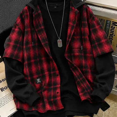 TD Unisex Plaid Shirt Jacket, Long-Sleeve Zipper Top, Y2K Style, All-Season Outdoor Wear, New Trendy Design, Casual Fashion Zipper