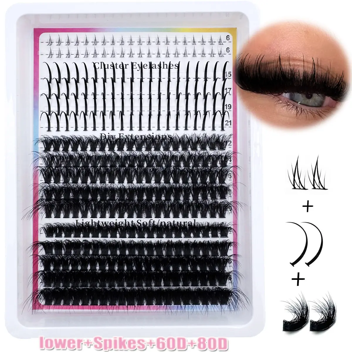 4 in 1 Lash Clusters, Dense D Curl, 0.07 Mm Thickness, Mixed Length, Solid Form, Lightweight False Eyelashes, Mixed Individual Lashes, DIY Spiky Lash Extension, Mink Strips, Eyelash Extensions
