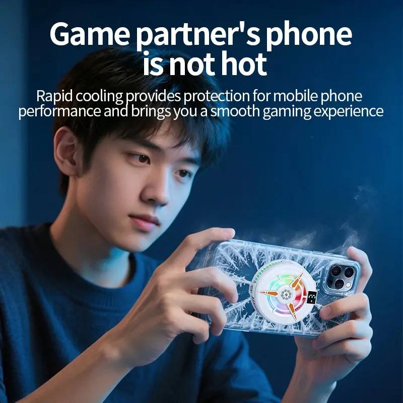 Magnetic Semiconductor Phone Cooler, Cellphone Cooling, Dual-Function Magnetic Back Clip Cooling Fan, RGB Gaming Light, 3-Speed Adjustable, Ideal for Games & Live Streaming