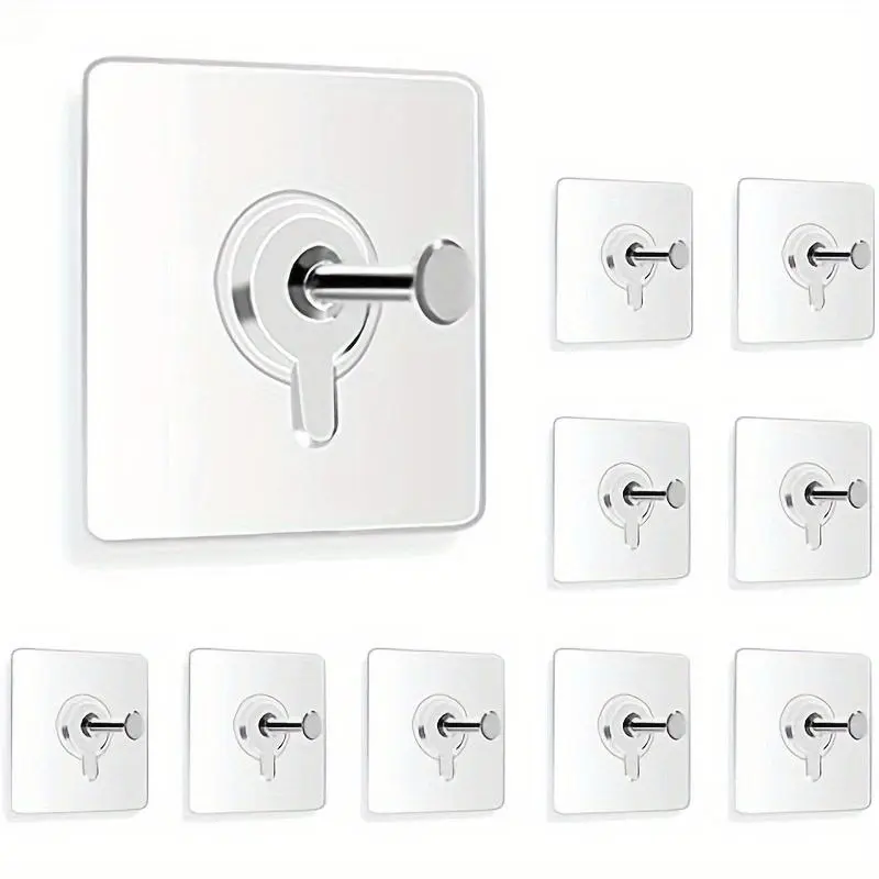10pcs Self-Adhesive Wall Hooks, 13lb Capacity, No Nails Needed for Hanging Pictures, Towels & More - Easy Installation, Damage-Free Design, White Plastic Material, Hooks for Hanging Things Wall