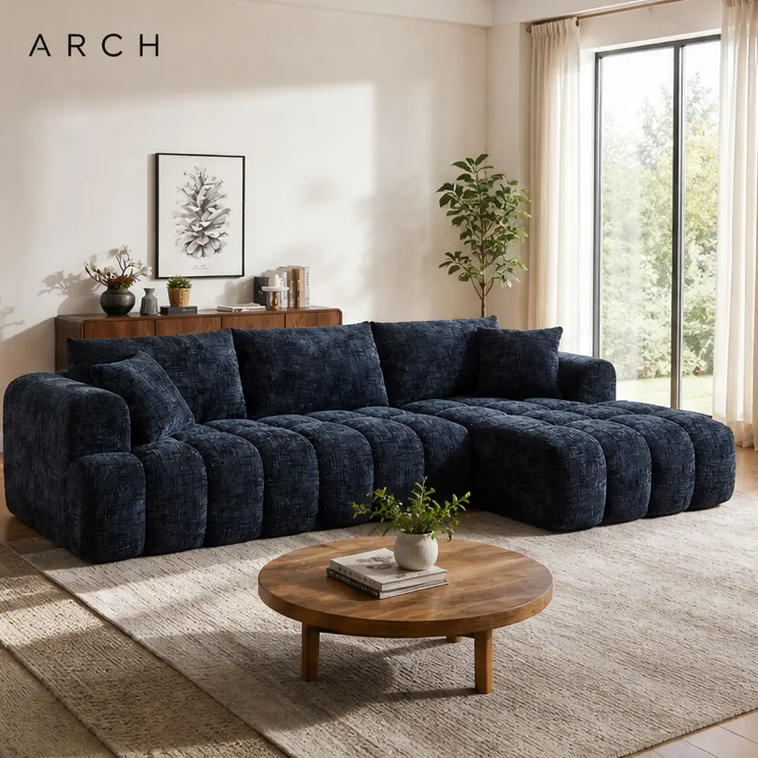 ARCH Tufted Chenille L-Shape Sectional Sleeper Sofa Combo Item - 4-Seater Sofas & Couches, Dark Blue Modern Indoor Furniture, Sponge & Pocket Spring Support, 62.60 W x 108.20 D x 33.50 H In, 137.10 Lb, No Assembly Required, for Living Room