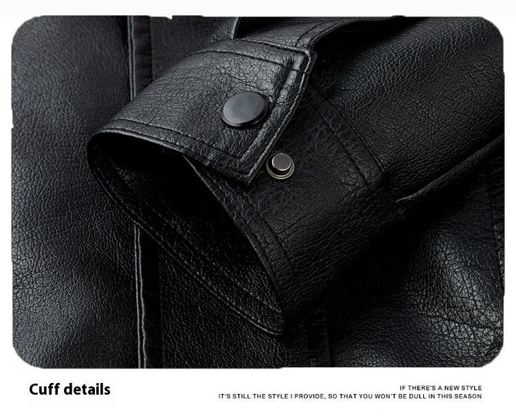 BIGWIG men's autumn and winter casual faux leather bomber jacket, fashionable modern motorcycle flight jacket, casual loose soft motorcycle jacket, lapel button zipper long sleeve with pocket jacket, PU leather
