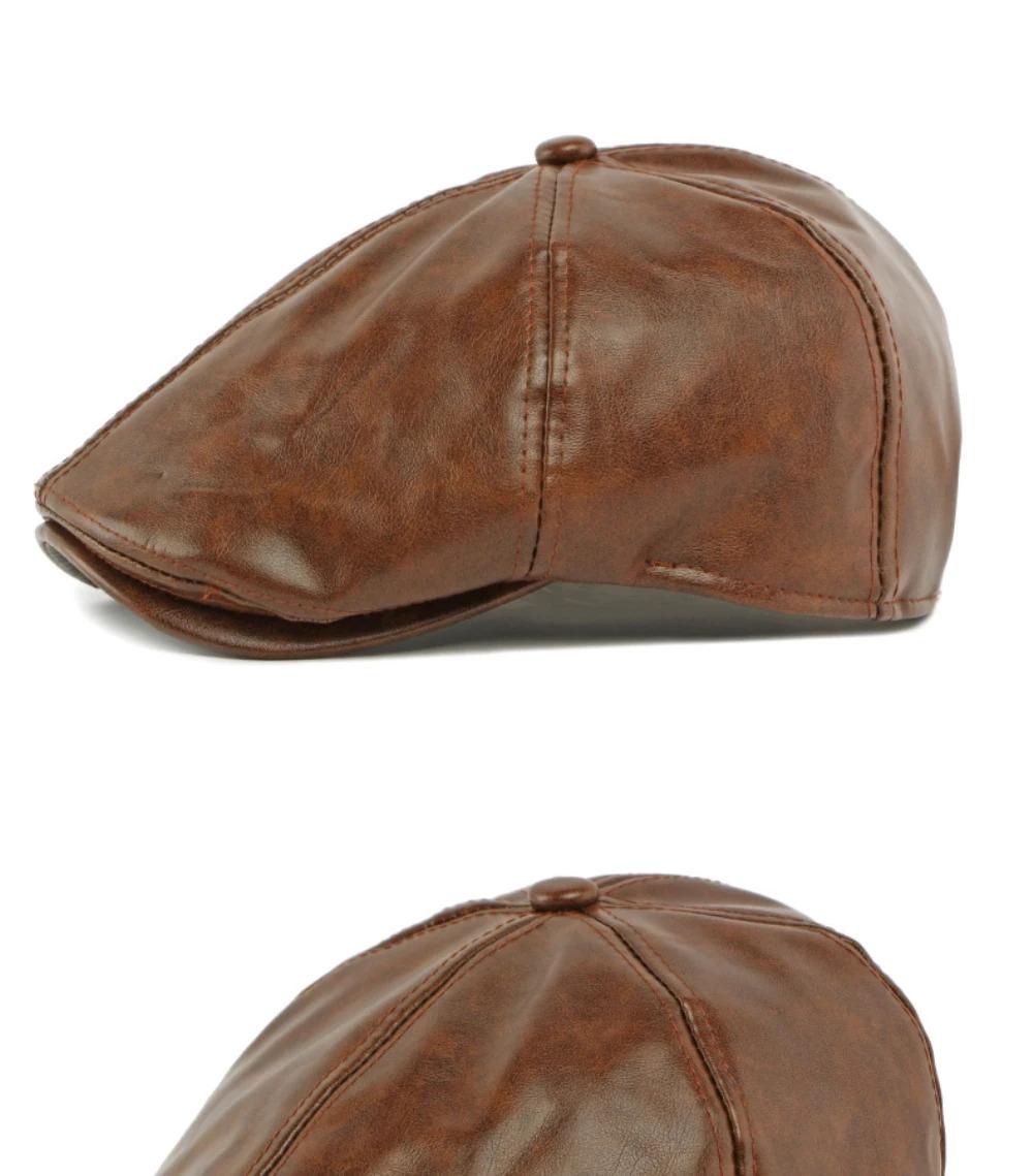 HT4937 Mens Beret Women Autumn Winter PU Leather Hat Retro Artist Painter Beret Hat Male Female Ivy Flat Cap Octagonal Beret Cap