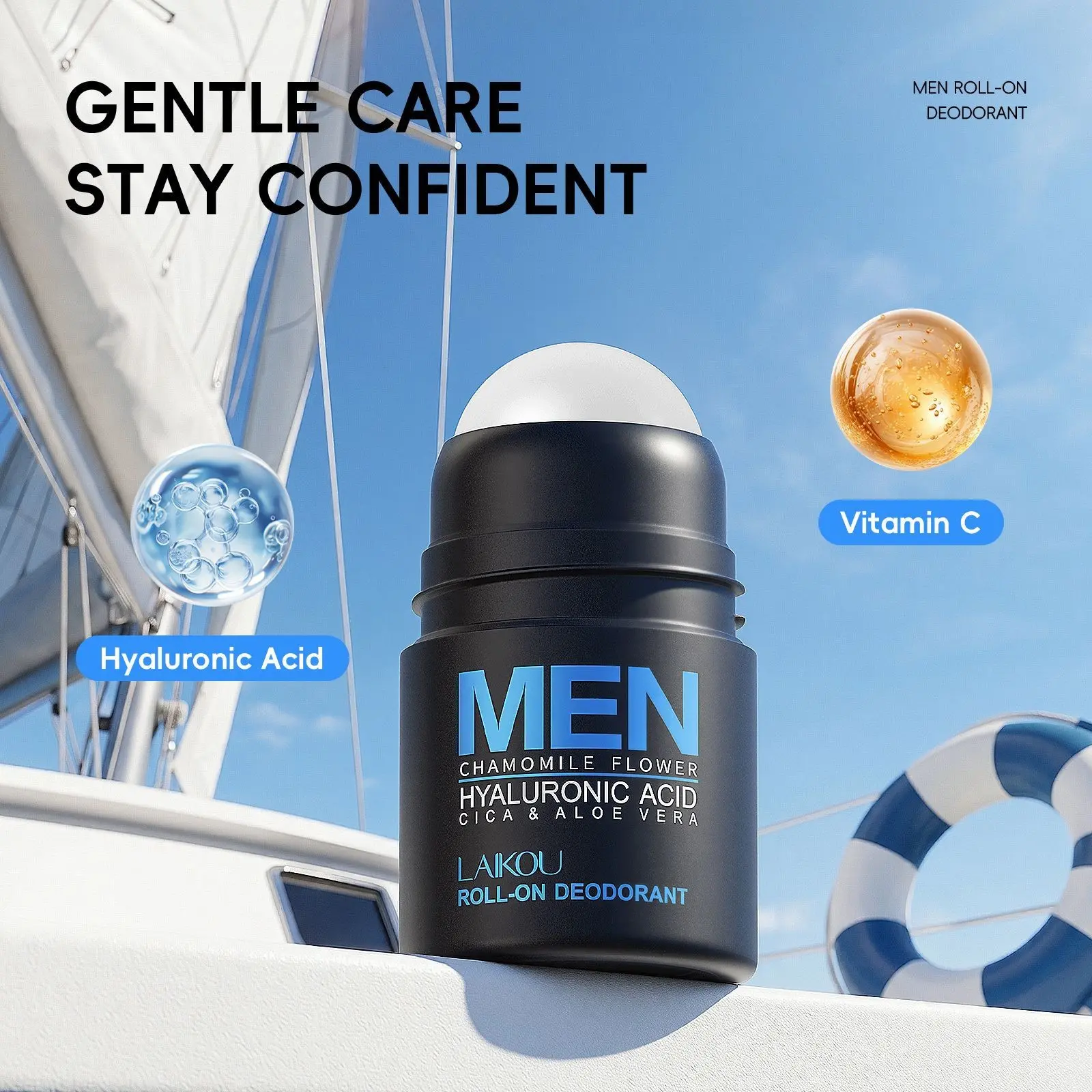 Men's Roll On Deodorant 50ml - 24H Aluminum Free Odor Protection Antiperspirant Stick - Long Lasting Fresh Scent for Gym Work Travel School - Body Care On The Go Essential