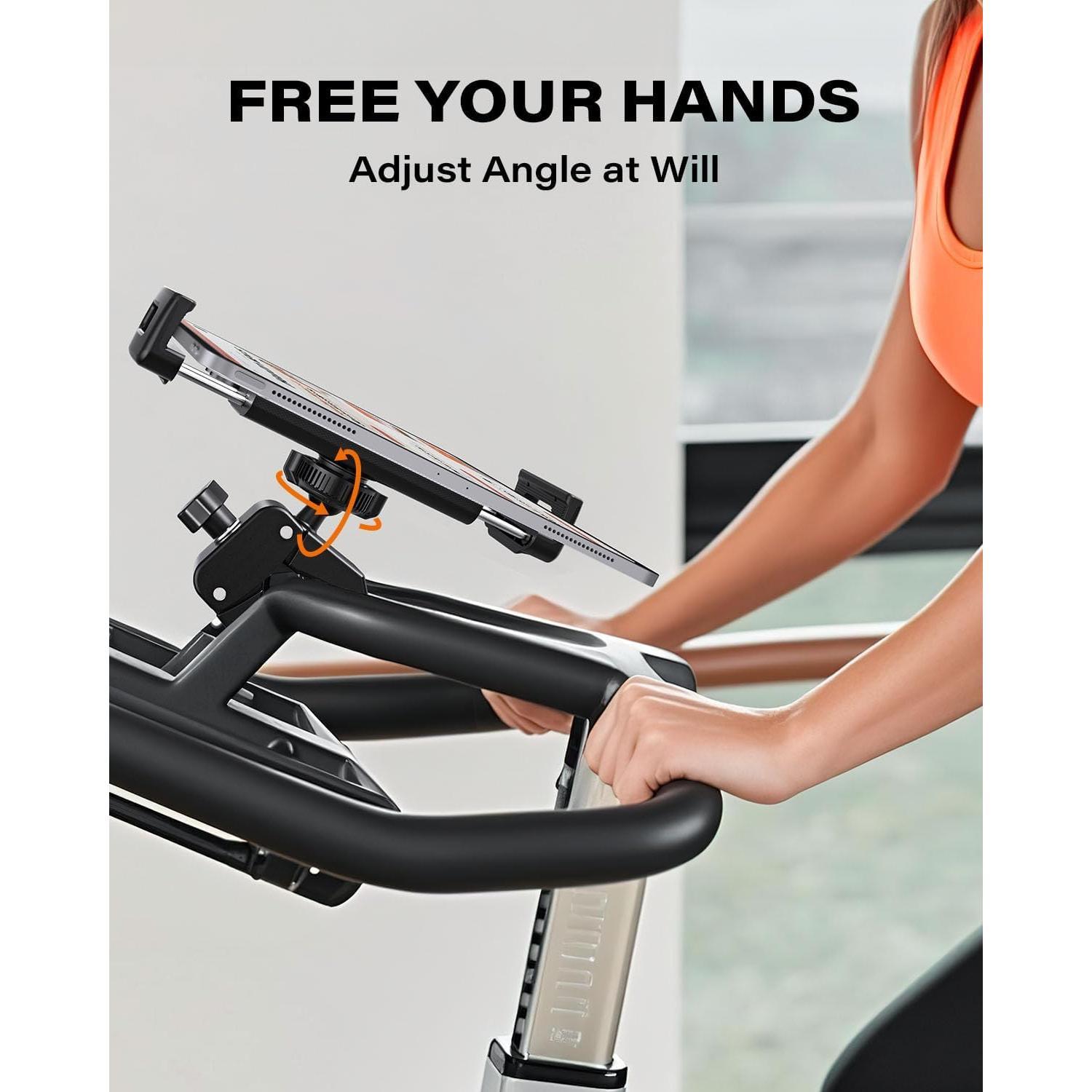 Universal Tablet Mount for Peloton  - Adjustable Clamp Handlebar iPad Holder Fit Treadmill, Exercise , Spin ,  (0.5-1.65" Tube), Compatible for 4.7-13" Phones & Tablets