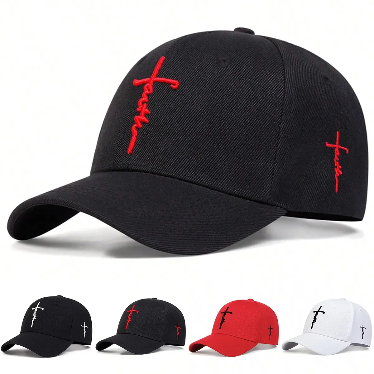 Unisex Curved Cross Embroidered Baseball Cap Outdoor Sport Adjustable Sunscreen Leisure Hat Spring Autumn Travel Tourism Beach Vacation
