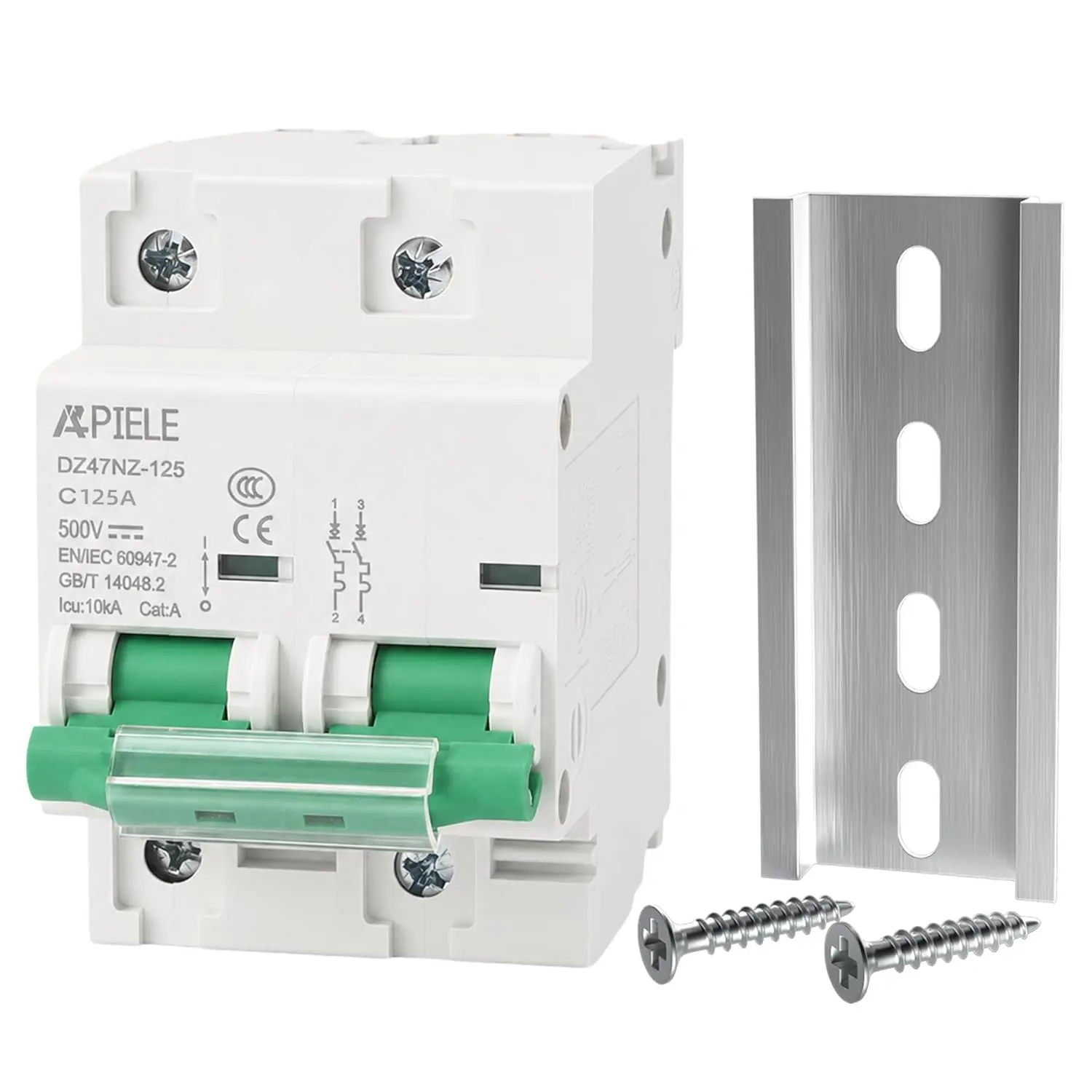 Compact 2-Pole DC Miniature Circuit Breaker, 500V 125A DIN Rail Mount with Arc Extinction & Overload Protection, High-Current Disconnect Switch for Solar Photovoltaic Systems