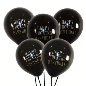10/20 pack of black birthday letter print balloons, birthday party decoration balloons, funny birthday balloons, quirky "Happy Birthday" balloons, black-themed party decoration balloons.