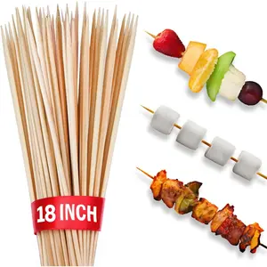 100pcs 18" long Bamboo Skewers Sticks for BBQ Kabob Grilling Barbecue Marshmallow Roasting Stick 4mm Thick Wooden Skewer Smore Sticks Craft (18 inch)
