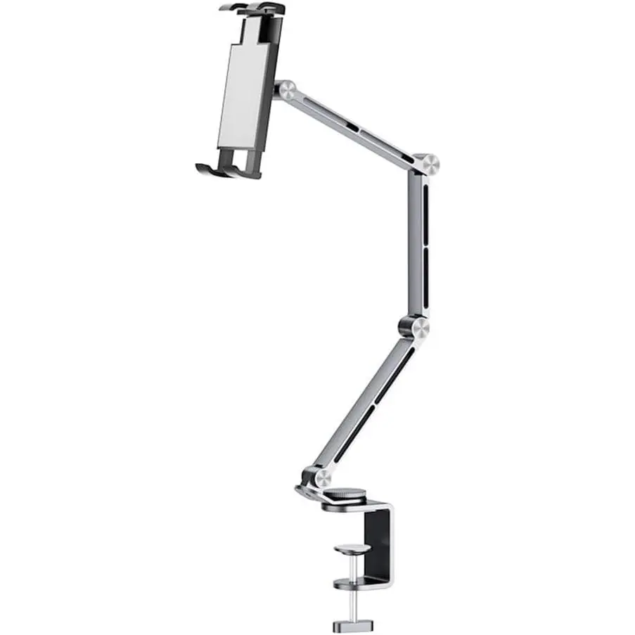 Phone/Tablet Metal Holder Stand, Grey, CT9 | Heavy Duty, Adjustable Foldable,   Lazy Bracket, 360° Rotation Flexible Long Arm, For 4-13 Inch Devices