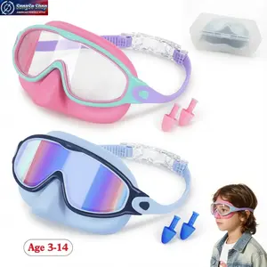 2-Pack Kids Wide Vision Swim Goggles, Anti-Fog UV400 Leakproof Silicone Swimming Glasses with Adjustable Strap and Nose Clip, Comfortable Clear View Swim Eyewear for Ages 3-14, Outdoor Pool Training, Beach Swimming, Diving and Water Sports Accessories