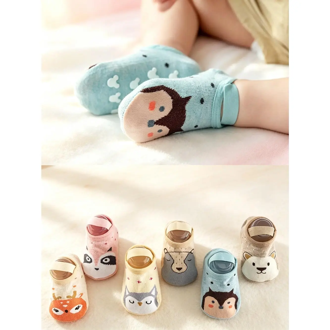 6/1Pack Toddler Non-Slip Indoor Floor Socks, Toddler Grip Socks, Cartoon Animal Design, Unisex Children Anti-Skid Socks for Boys & Girls, Socks Set, Toddler Socks With Grips, Cute Socks Suitable for crawling, indoor play, and everyday wear at home. sohoch