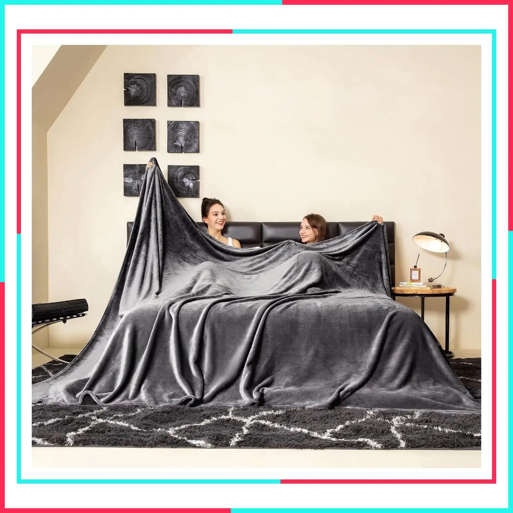Oversized King Size Fleece Blanket 120x120 Inches - Soft Cozy Warm Giant Throw for Bed, Sofa, Couch, Travel & Camping, Dark Grey