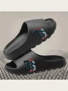 Premium Quality Street Wear Active Denim Slippers Stylish 76 NYC Urban 1987 X Graphic Non Slip Comfortable Casual Home Slippers Lightweight Soft Sole Indoor Outdoor Walking Slippers Fashion Hip Hop Street Style Closed Toe Slide Sl