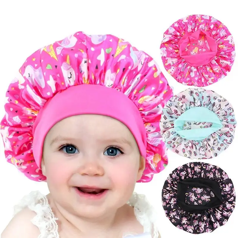 3-Pack Toddler Girl Bonnets for Sleeping, Kids' Unicorn Print Polyester Silk Full Head Covers with Wide Elastic Band for Hair Protection, Prop 65 Safe, 3Pcs