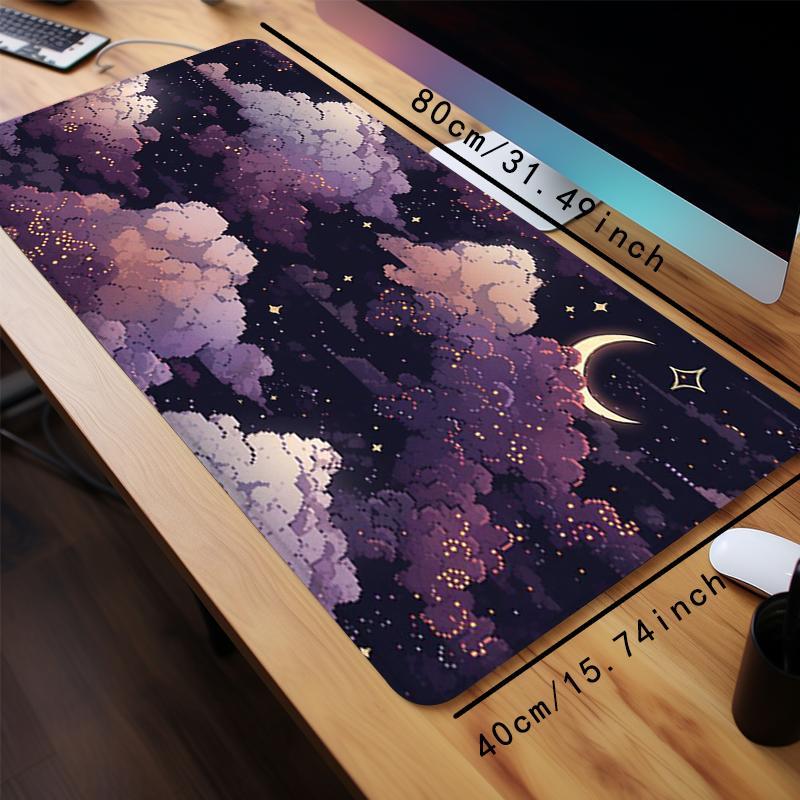 Creative Moon & Star Pattern Mouse Pad, Non-slip Rubber Base Stitched Edge Desk Keyboard Pad, Large Gaming Mouse Pad for Home Office Game, Office Desk Accessories, Corporate Work Desk Accessories, Gaming Desk Accessory
