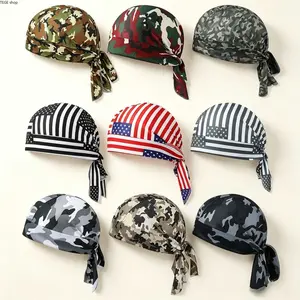 9 Pack Adults Cooling Durags, Breathable Polyester Sweat Wicking Fitted Head Wraps, Camo & American Flag Print Universal Head Cover, Men’s Motorcycle Riding Sports Outdoor Lightweight Gear