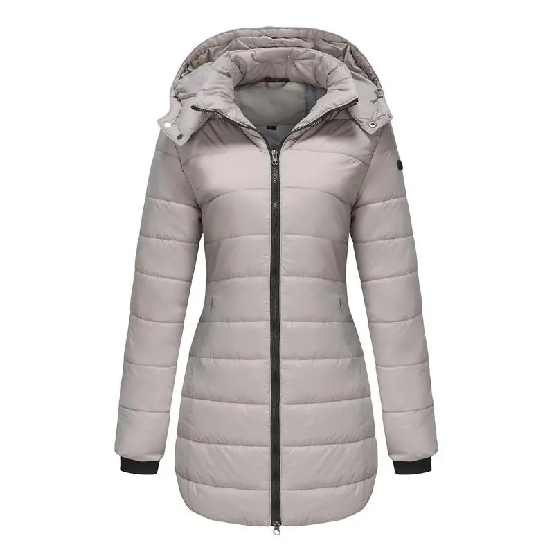 Women autumn and winter long warm parka, detachable hood, windproof and warm down jacket, autumn and winter warm cotton jacket, windproof and waterproof jacket