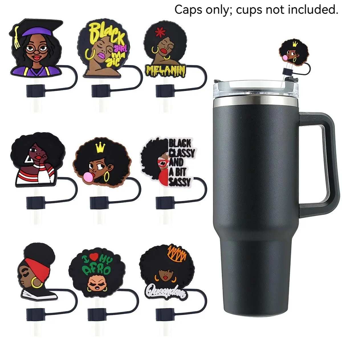 Reusable Silicone Straw Covers, Cartoon Girl Design, Fits 10mm Straws, Dustproof Leak-Proof, Multi-Pack Drink Accessories, Straw Toppers For Tumblers