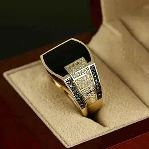 Men's Luxury Hip Hop Ring, Gold-Plated Full Diamond Pave Statement Jewelry, Available in Gold or Silver, Rings