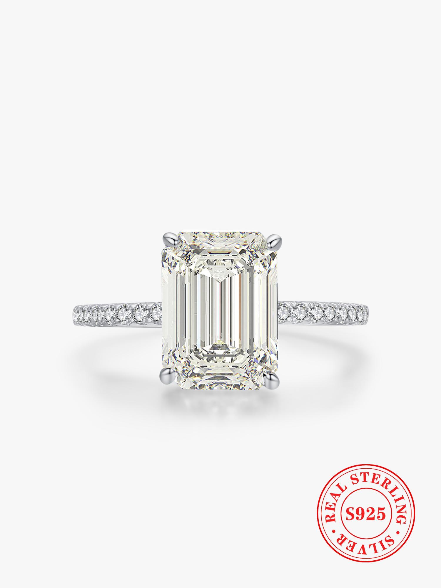 S925 Sterling Silver Luxury Rectangle Artificial Zircon Ring, 2024 New Style Fashion Accessories for Women, Trendy All-match & Exquisite Jewelry for Birthday Gift, Elegant Engagement Ring