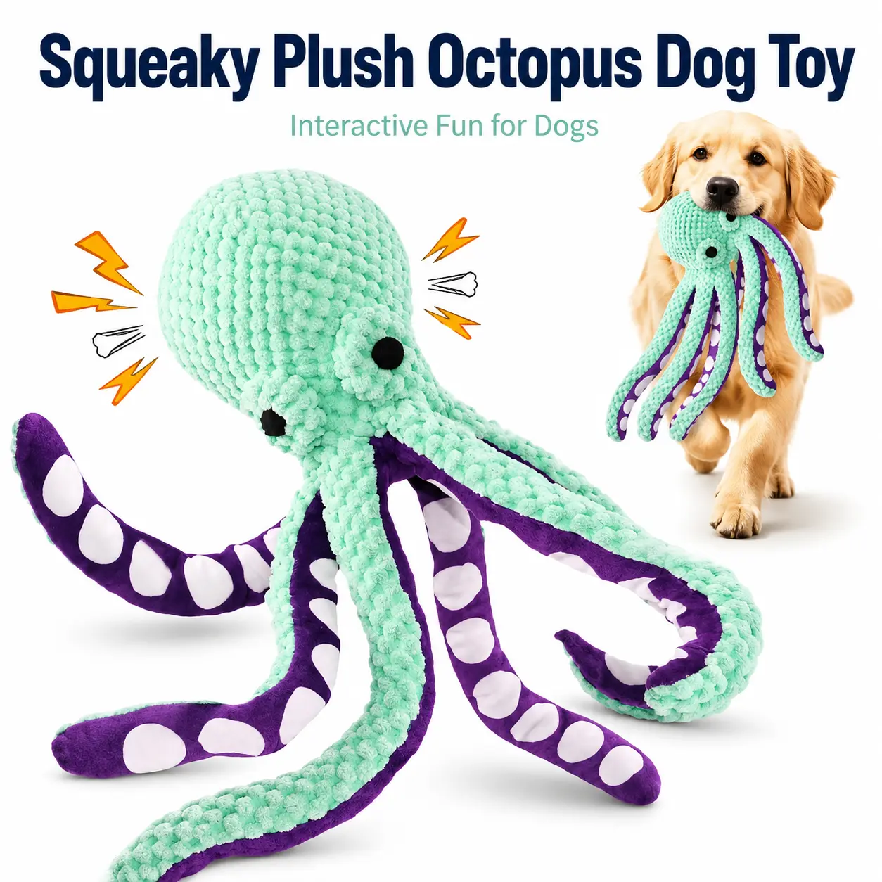 Plush Octopus Shaped Dog Toy, No Stuffing Crinkle Squeaky Chew Toy for Aggressive Chewers, Durable Interactive Puppy Toy for Boredom,Dog Birthday Gift ,  soft dog toy,Indestructible Plush Dog Squeaky Toys， Interactive Pet Toy