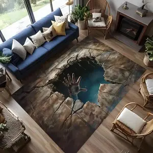 Non-slip 3D Illusion Blue Crack Rug for Living Room Bedroom Decor