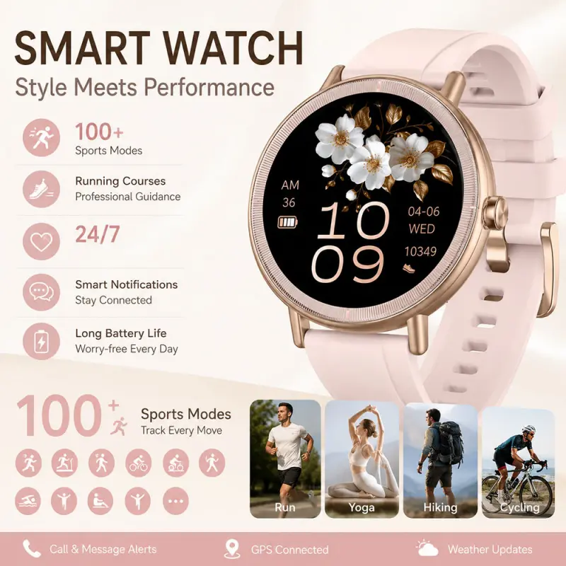 2.7" Full Touch Smartwatch: 120+ Sports Modes & Wireless Calling! Features long battery life, voice assistant, smart notifications & music control. Multi-language supported. The perfect tech gift for family & friends!