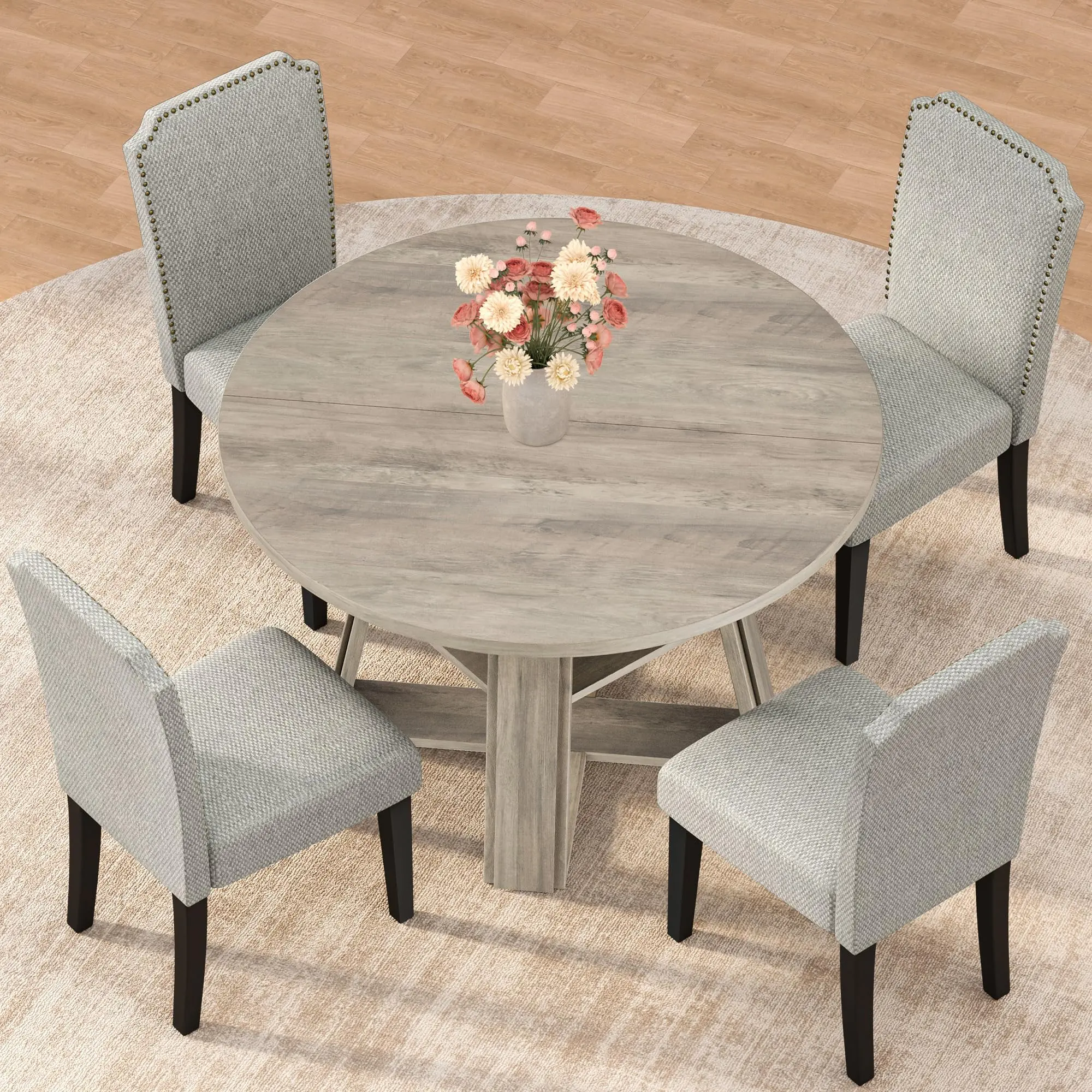 🍽️ Garvee 43"–59" Extendable Round Dining Table for 4-8 – Oval Wooden Pedestal Table with Built-in Storage Shelf for Kitchen & Apartment! 🏡✨