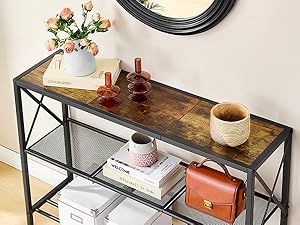 Industrial Console Table, 3 Tier Entryway Table, Hallway Table, Narrow Sofa Table with Shelves, Entrance Table for Entryway, Living Room, Foyer, Hallway, Office Industrial Console Table, 3 Tier Entryway Table, Hallway Table, Narrow Sofa Table with Shelves, Entrance Table for Entryway, Living Room, Foyer, Hallway, Office
