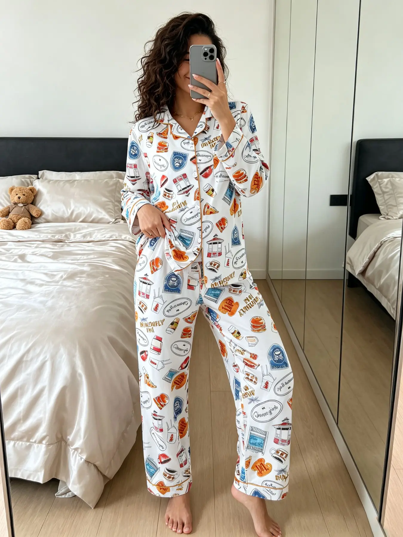 Women's Stars Hollow Gilmore Girls Pajamas Homewear Loungewear Nightwear, Comfortable Long Sleeve Button-Up Top and Elastic Pants, Casual Home Wear Set, Party Gift