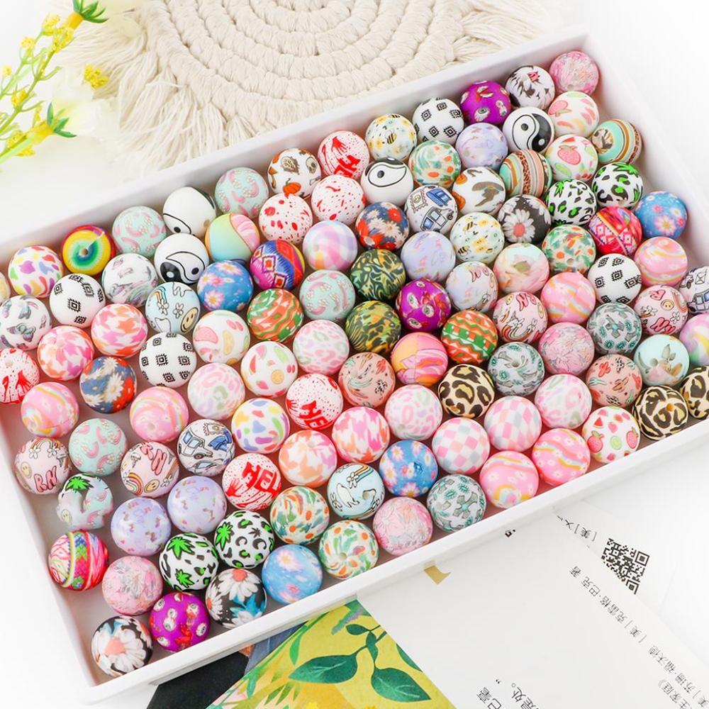 15mm Silicone Beads Kit, Bead Set, 20pcs/box DIY Galaxy Beads for Bracelet Necklace Earrings, DIY Jewelry Making Supplies for Women & Teenager, Acrylic Bead Mix Bead Assortment