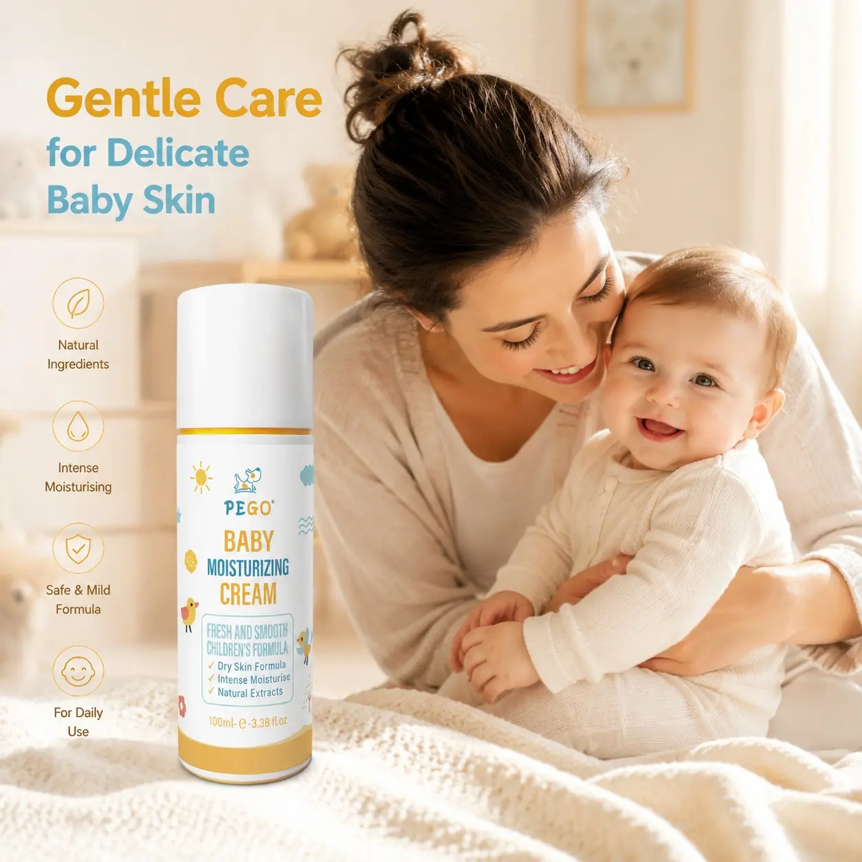 Baby Moisturizing Cream for Dry Sensitive Skin, Natural Avocado Extract, Skin Nourishing Formula, Gentle Infant Lotion, Intense Hydration for Newborns & Toddlers