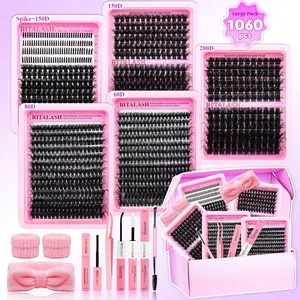 RITALASH 1060PCS Mixed Length Individual False Eyelashes Kit, DIY Eyelash Extensions, Natural-Looking Eyelash Extensions with Accessories, Self-Grafting Curling Lashes for Women, Makeup Products
