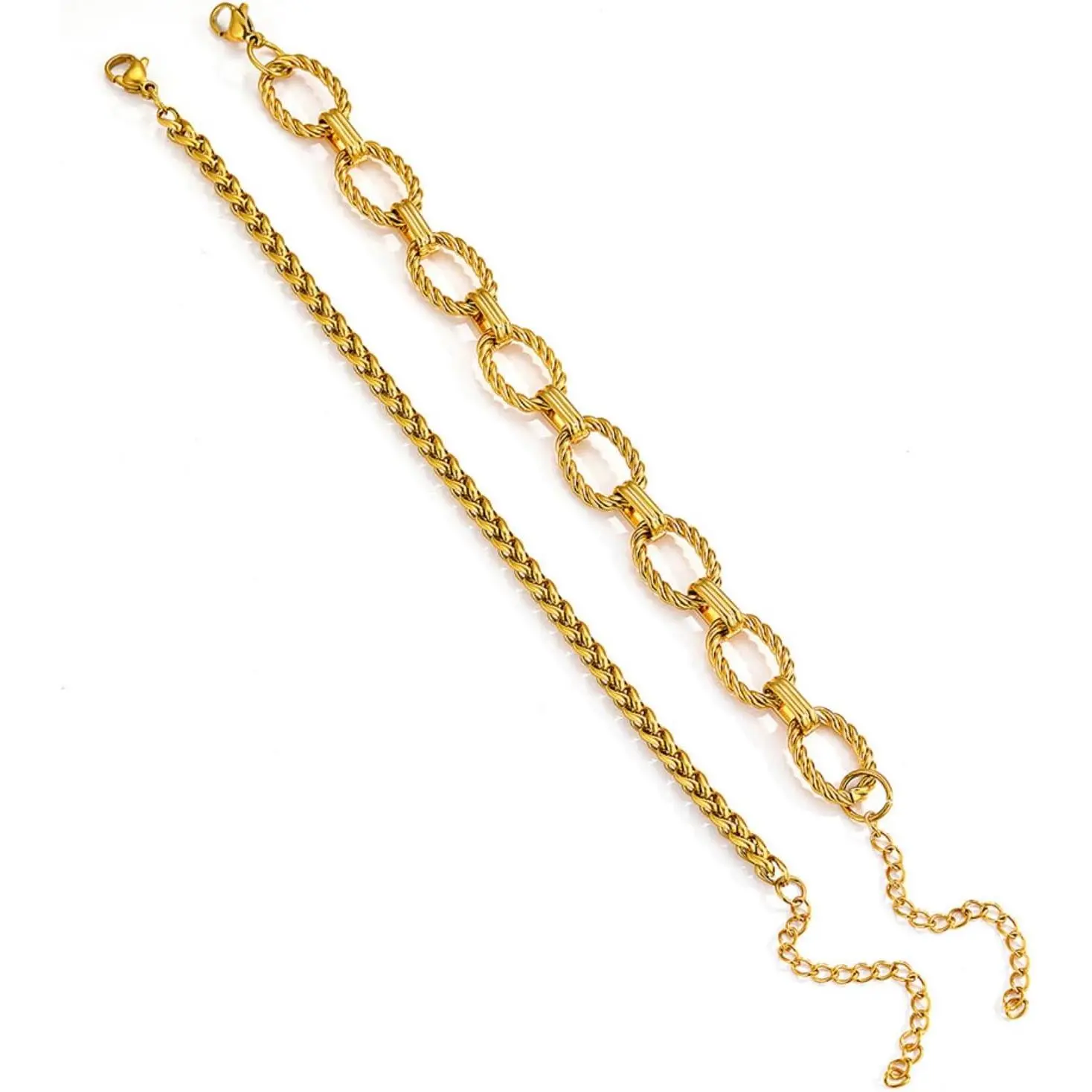 2 count Anti Tarnish Stainless Steel Twisted Rope Bracelets Set Oval Link Adjustable 17cm With 5cm Extender   Stackable Wrist  For Women Men Daily Wear