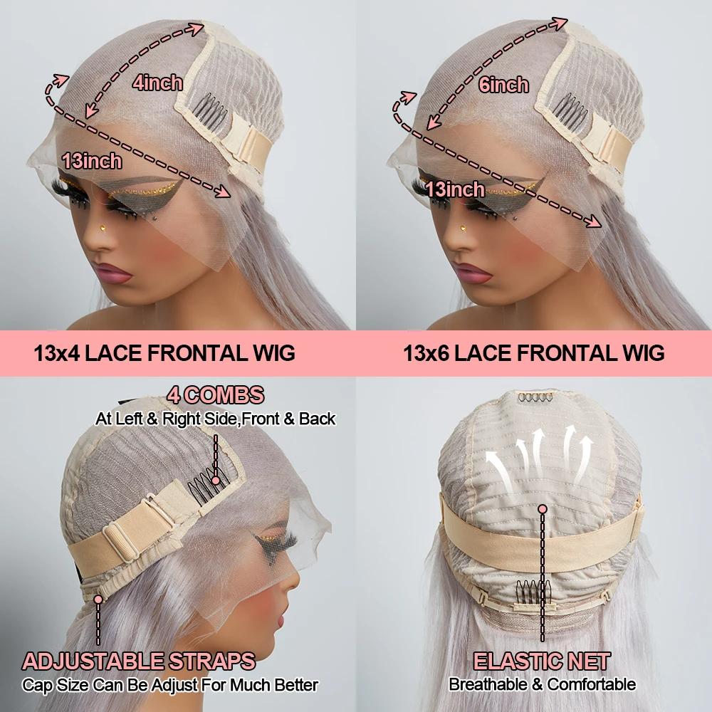 Bling Hair 30 Inch Silver Grey Straight 13x6 Hd Lace Frontal Human Hair Wigs Colored Hair Pre Plucked 13x4 Transparence Lace Front Wig 100% Human Hair Brazilian For Women