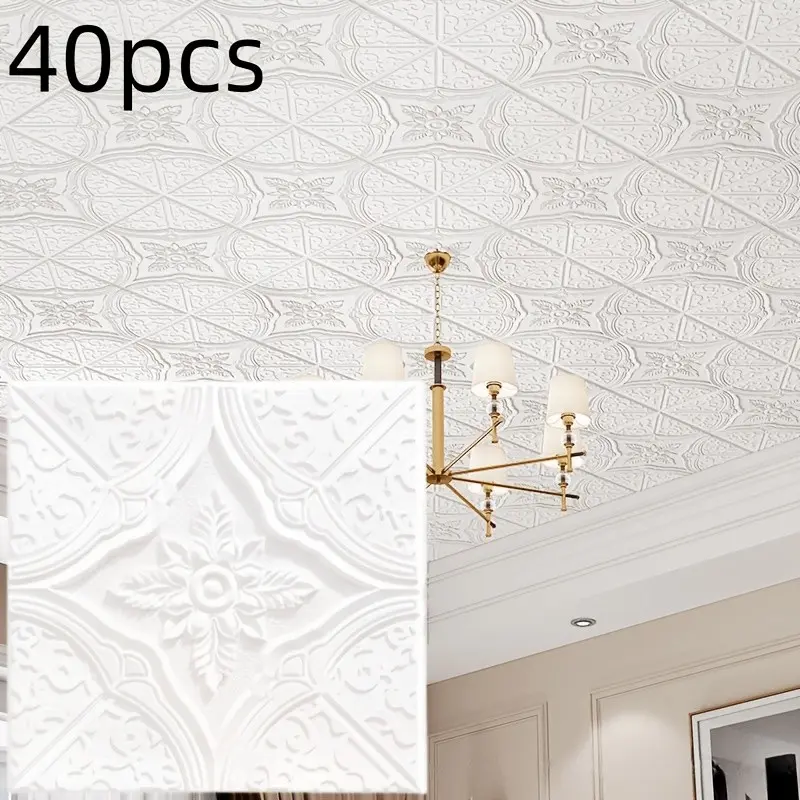 40pcs 3D Wall Stickers, Self-Adhesive Foam Wallpaper, Accent Wall Peel and Stick, Waterproof & Easy Clean, Ideal for Bedroom, Living Room, Ceiling, Dining Room