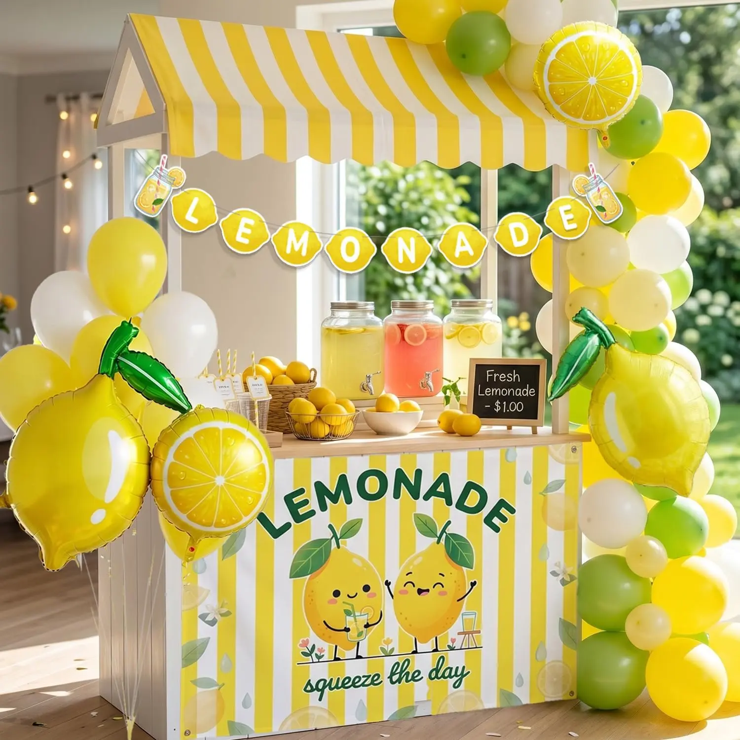 Lemonade Stand Supplies Kit with Lemonade Sign Banner and Lemon Balloons, Lemonade Party Decorations for Summer Birthday,Baby Shower, Lemonade Stand Decor